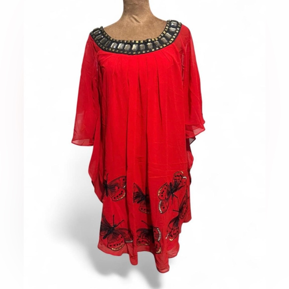Chic Red Butterfly Embellished Blouse